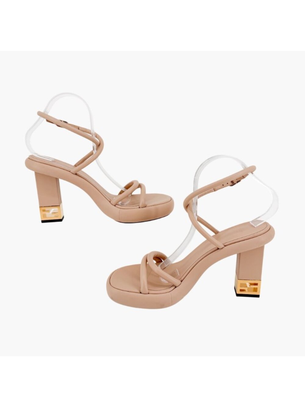 Fendi Baguette Ankle Strap Sandals Size 40.5 US 10.5 Heels Beige Leather - Picture 11 of 15